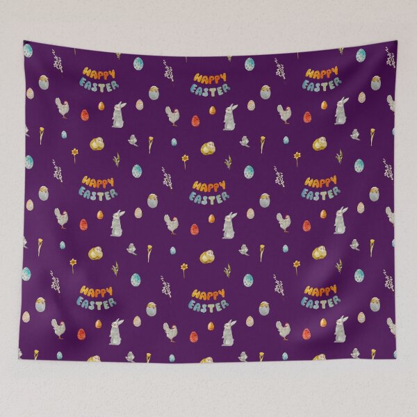Item preview, Happy Easter title rabbit cute watercolor pattern violet designed and sold by Yana Mustafina | Boho Soulful Designs.