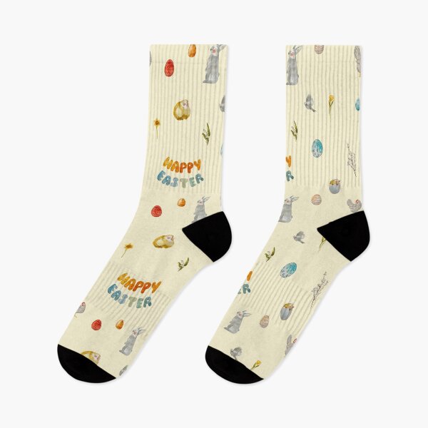Item preview, Happy Easter title rabbit cute watercolor pattern beige designed and sold by Yana Mustafina | Boho Soulful Designs.