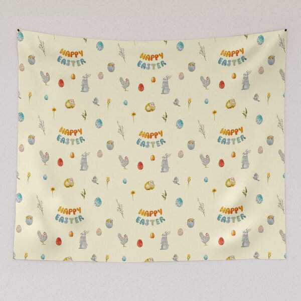 Item preview, Happy Easter title rabbit cute watercolor pattern beige designed and sold by Yana Mustafina | Boho Soulful Designs.