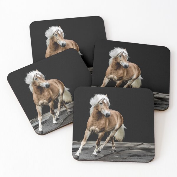 Item preview, Beautiful Palomino Haflinger stallion horse against a black background designed and sold by PonyPortrait.