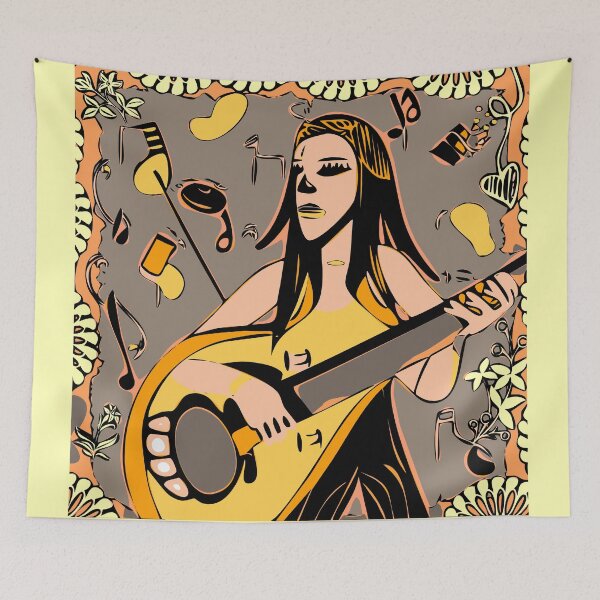 Item preview, "The Black and Yellow Guitarist against a abstract Background" designed and sold by FunnyShopGirl.