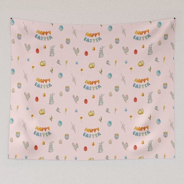 Item preview, Happy Easter title rabbit cute watercolor pattern pink designed and sold by Yana Mustafina | Boho Soulful Designs.