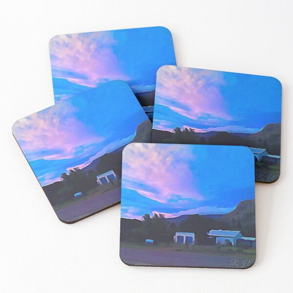 Item preview, A Hiker and nature lovers paradise. Beautiful Sunset with Clouds, Blue skies and a hint of pink above a Mountain Painting designed and sold by Reubens-Art.