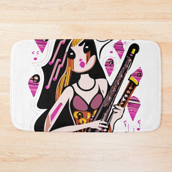 Item preview,  "The Guitarist with a Black and Fuchsia Dress against an Abstract Background" designed and sold by FunnyShopGirl.