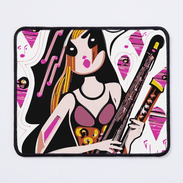 Item preview, "The Guitarist with a Black and Fuchsia Dress against an Abstract Background" designed and sold by FunnyShopGirl.