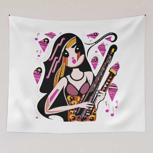 Item preview,  "The Guitarist with a Black and Fuchsia Dress against an Abstract Background" designed and sold by FunnyShopGirl.