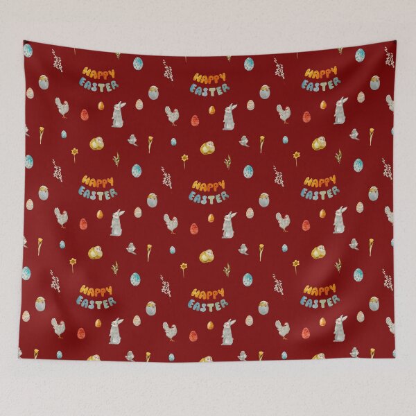 Item preview, Happy Easter title rabbit cute watercolor pattern red designed and sold by Yana Mustafina | Boho Soulful Designs.