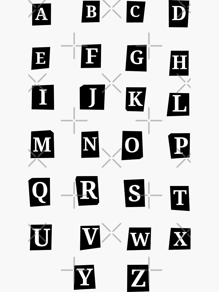 Black newspaper clippings serif font alphabet letters | Sticker