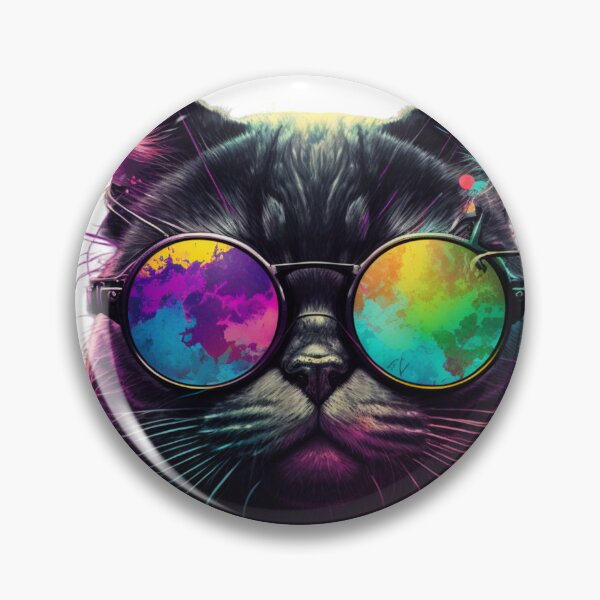 Item preview, Psychedelic black cat wearing sunglasses Psychedelic designed and sold by Cosmic Catnip Art.