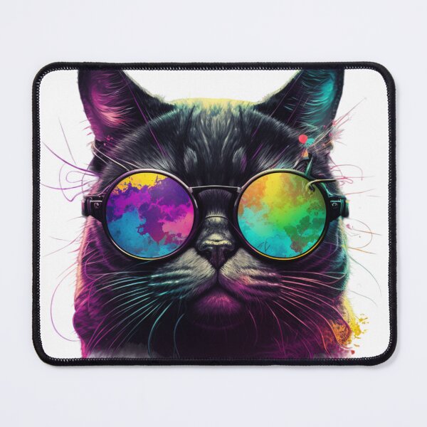 Item preview, Psychedelic black cat wearing sunglasses Psychedelic designed and sold by Cosmic Catnip Art.
