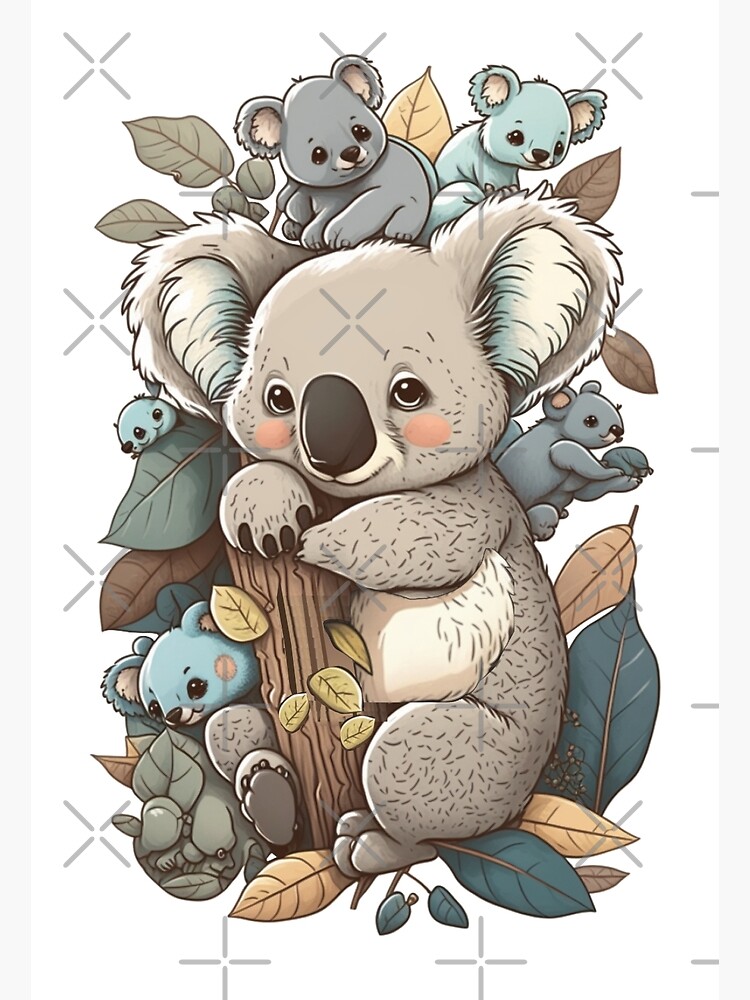 Cute Koala With Cub Cartoon - Cute Koala With Cub Cartoon - Posters and Art  Prints