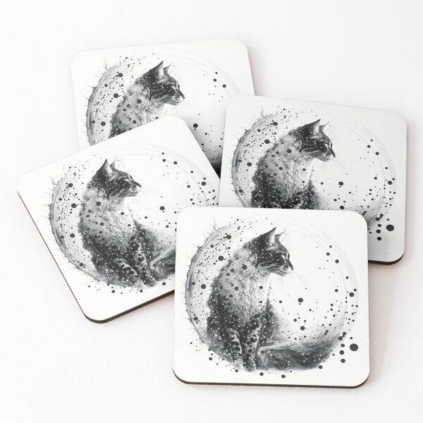 Item preview, Dots Fantasy Dalmatian Cat illustration, black and white designed and sold by EmeraldeaArt.