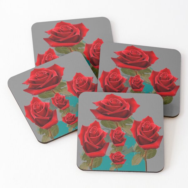 Item preview,  RED ROSE  PATTERN TEAL-GREY ABSTRACT GARDEN ART designed and sold by sharlesart.