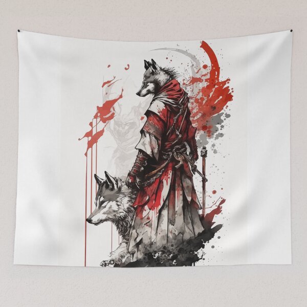 Item preview, Wolf god with his spirit animal water colour designed and sold by Visual-wallart.