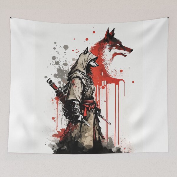 Item preview, Wolf god with his spirit animal water color designed and sold by Visual-wallart.