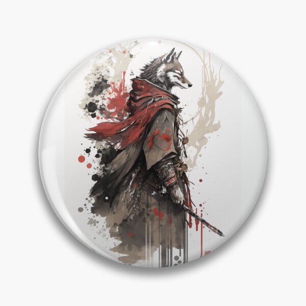 Item preview, Wolf samurai warrior red ink paint designed and sold by Visual-wallart.