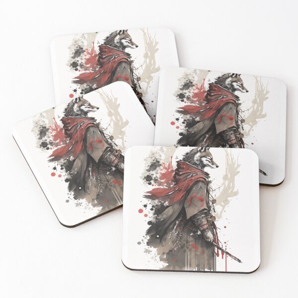 Item preview, Wolf samurai warrior red ink paint designed and sold by Visual-wallart.