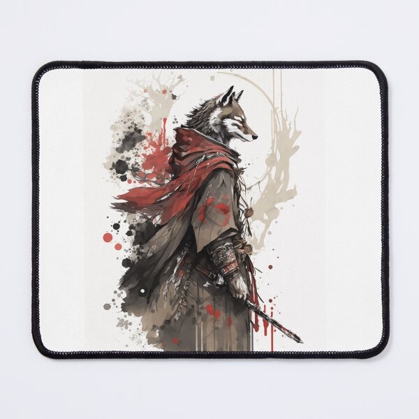 Item preview, Wolf samurai warrior red ink paint designed and sold by Visual-wallart.