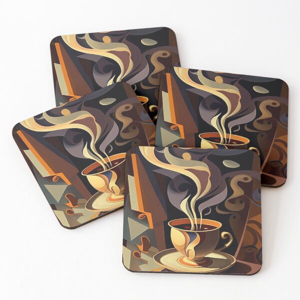 Item preview, Cubist painting of steaming cup of coffee designed and sold by artefacta.