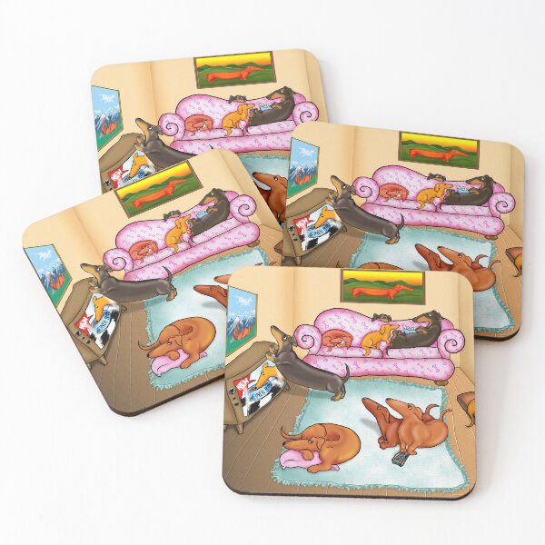 Item preview, Domestic Dachshunds Funny Wiener Dogs in Living Room designed and sold by TerryPond.