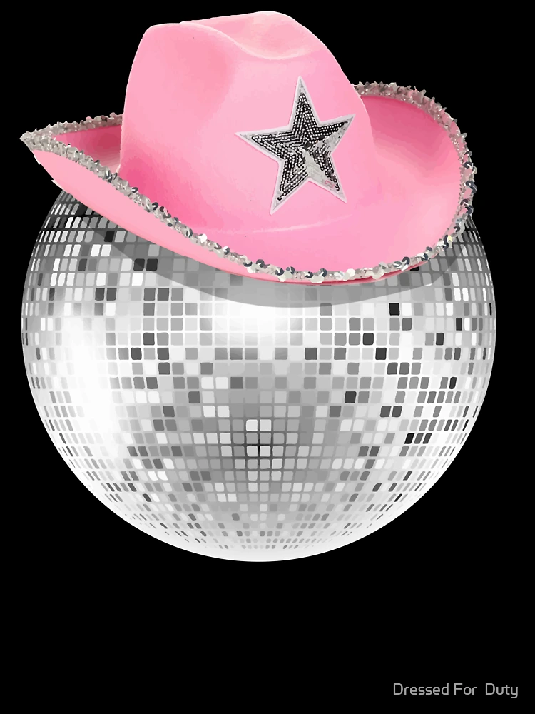 Sticker for Sale mit Disco-Kugel trägt rosa Cowboy-Hut-Club-Retro