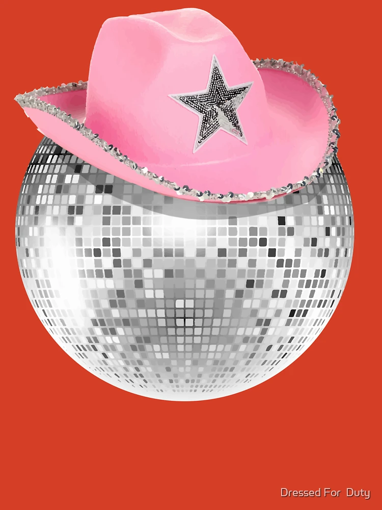 Poster for Sale mit Disco-Retro-Ball mit rosa Cowboyhut Art.-Nr von  Dressed For Duty