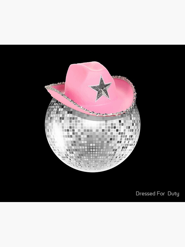 Poster for Sale mit Disco-Retro-Ball mit rosa Cowboyhut Art.-Nr von  Dressed For Duty