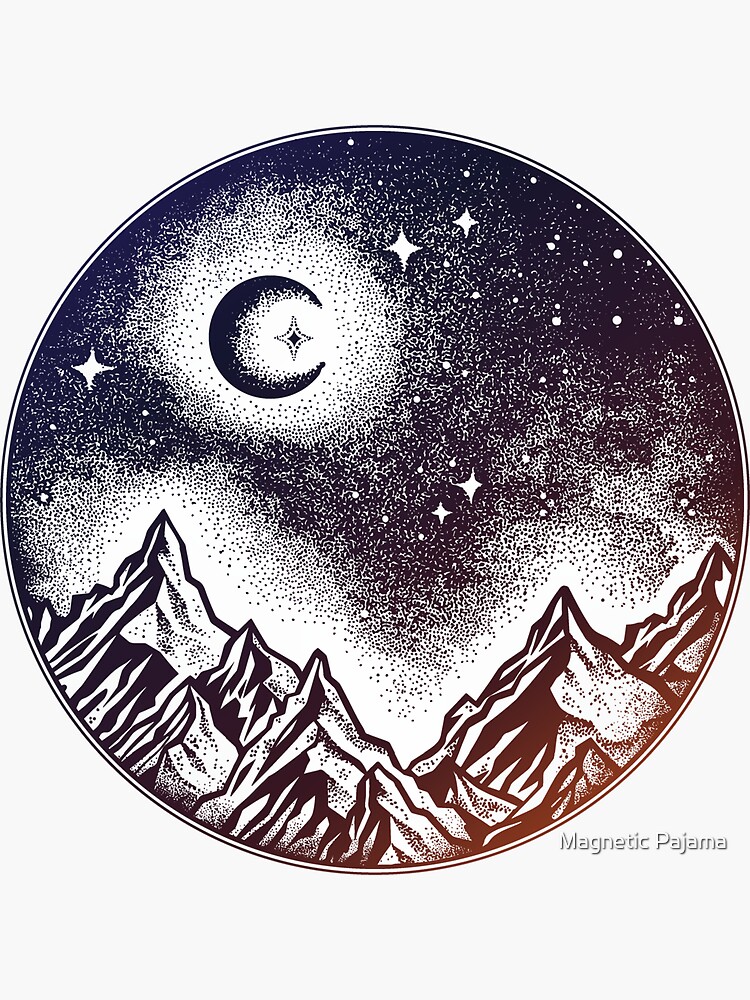 Starry Purple Mountain Scene with Moon & Stars by MagneticMama
