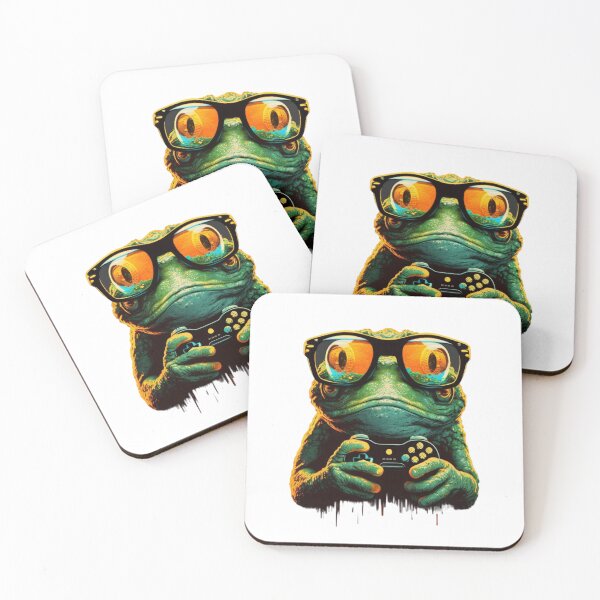 Item preview, vintage frog gamer wearing sunglasses designed and sold by Cosmic Catnip Art.