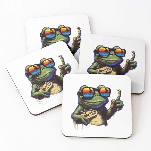 Item preview, vintage frog gamer wearing sunglasses vintage designed and sold by Cosmic Catnip Art.