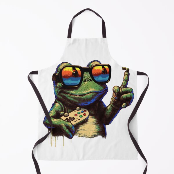 Item preview, vintage frog gamer wearing sunglasses vintage designed and sold by Cosmic Catnip Art.