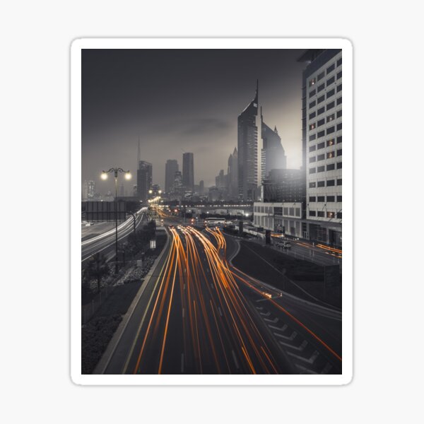 Dubai skyline and light trails Sticker