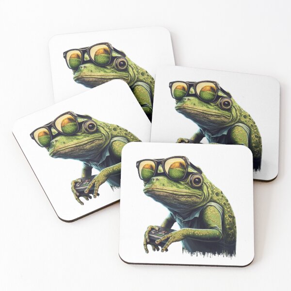 Item preview, vintage frog gamer wearing sunglasses designed and sold by Cosmic Catnip Art.