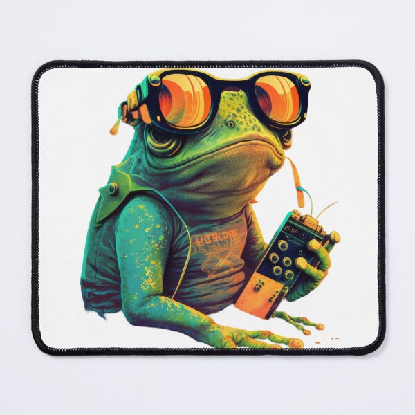 Item preview, vintage frog gamer wearing sunglasses designed and sold by Cosmic Catnip Art.