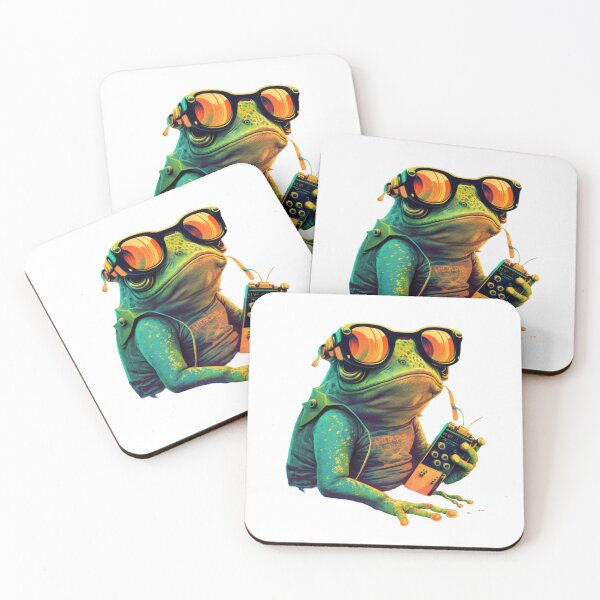 Item preview, vintage frog gamer wearing sunglasses designed and sold by Cosmic Catnip Art.