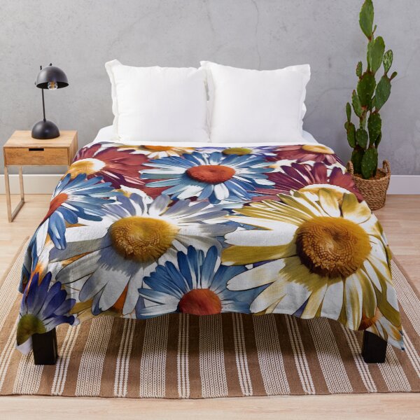Item preview, Bright colourful flowers art blue yellow red daisies designed and sold by Inktown.