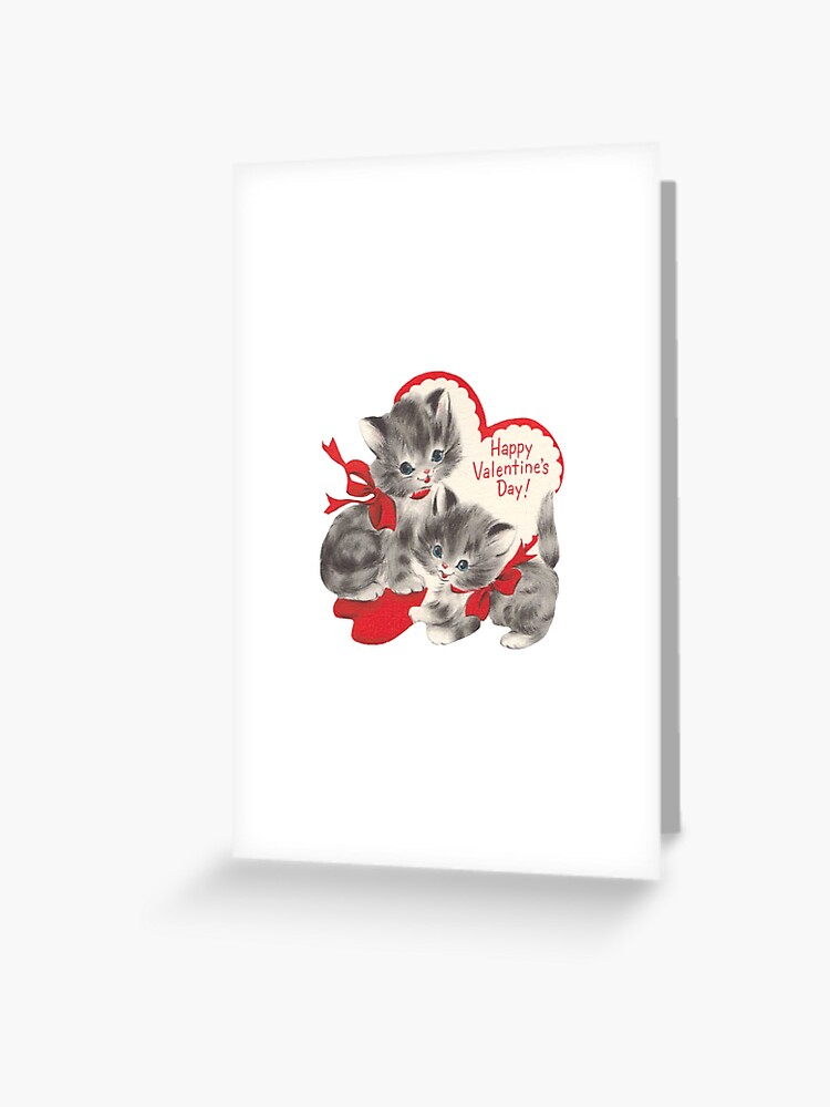 Red Heart Kitten Vintage Valentine’s Day Card | Poster