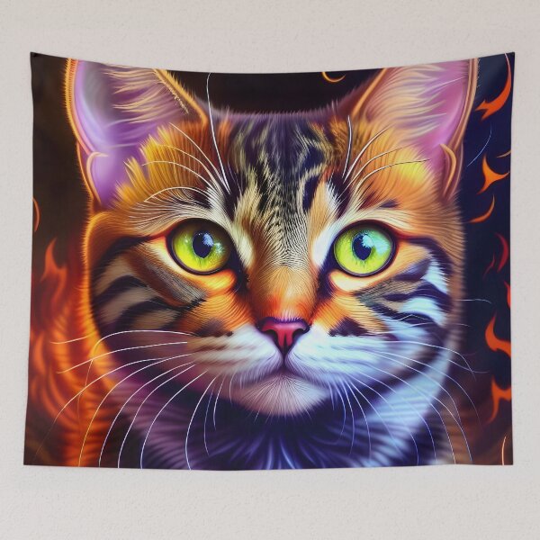Item preview, Cat on fire- Modern digital art designed and sold by Ai-michiart.