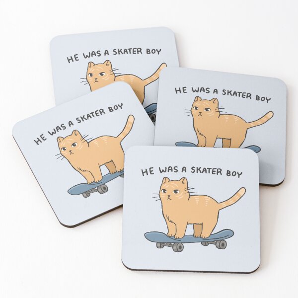Item preview, He Was A Skater Boy Cat Skateboarding  designed and sold by cherrytreeart.