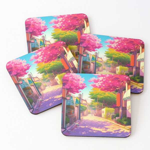 Item preview, a street with cherry trees anime scenery designed and sold by hedoniism-shop.