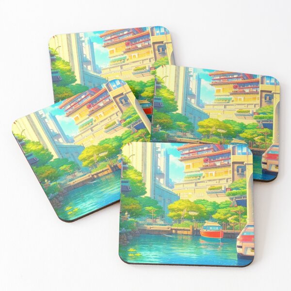 Item preview, a city by the ocean anime scenery designed and sold by hedoniism-shop.