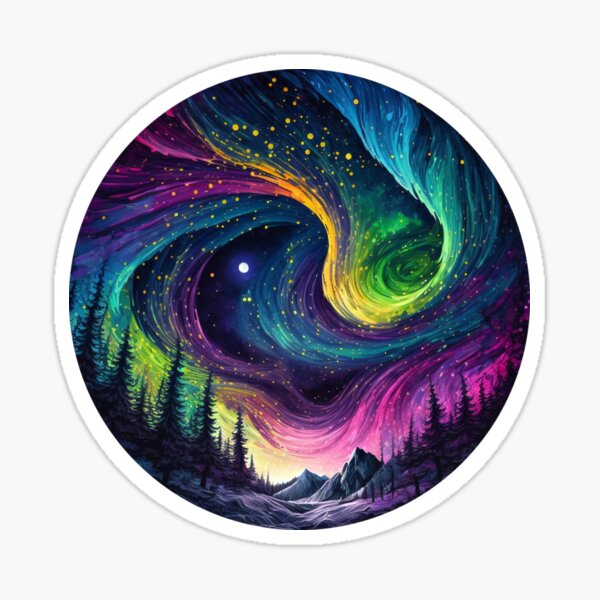 Item preview, sphere world aurora borealis paint splash mountain forest night star fantasy designed and sold by swanncompany.