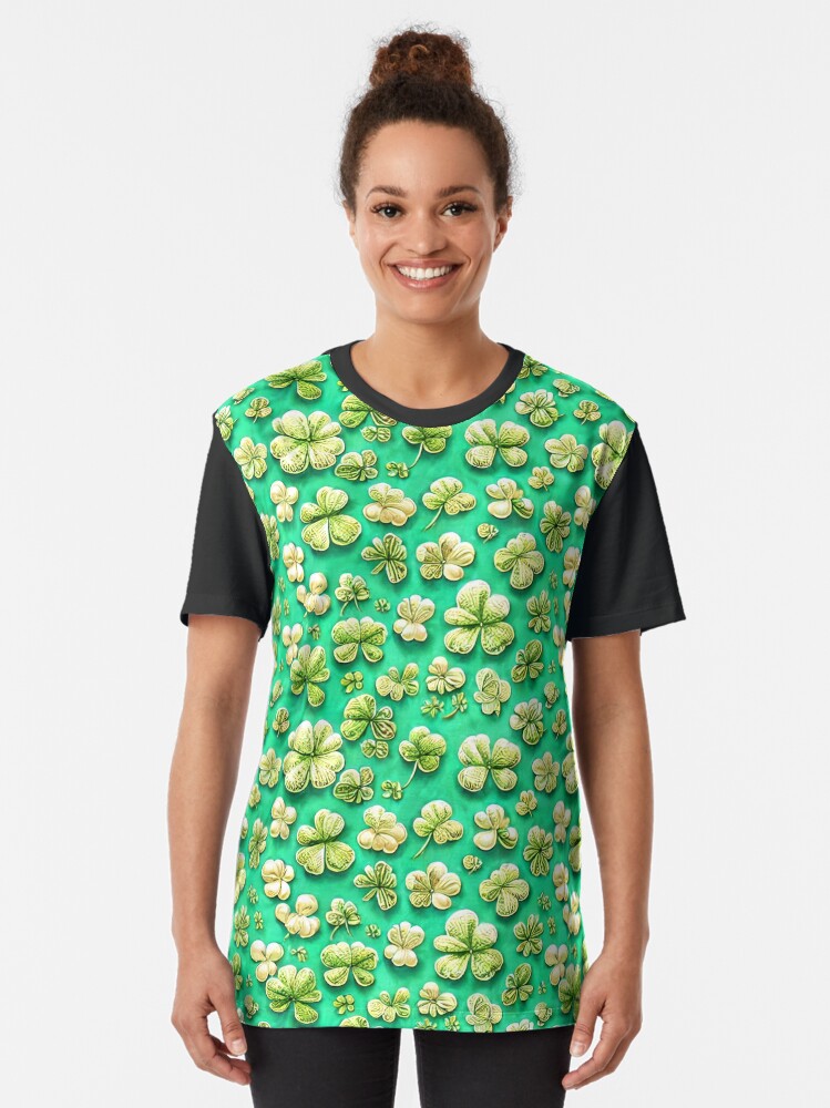 Thumbnail 2 of 5, Graphic T-Shirt, Shamrock Pattern - Astonished Cat Company - Great St Patrick's Day Gift designed and sold by AstonishedCatCo.