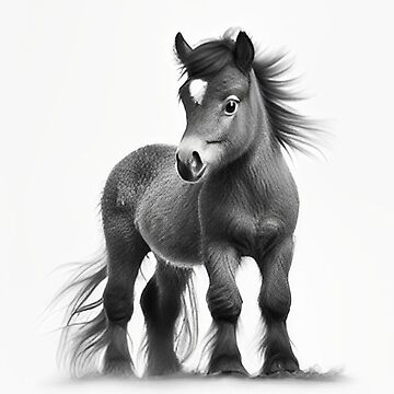 Dessin au crayon Poney noir et blanc Magnet