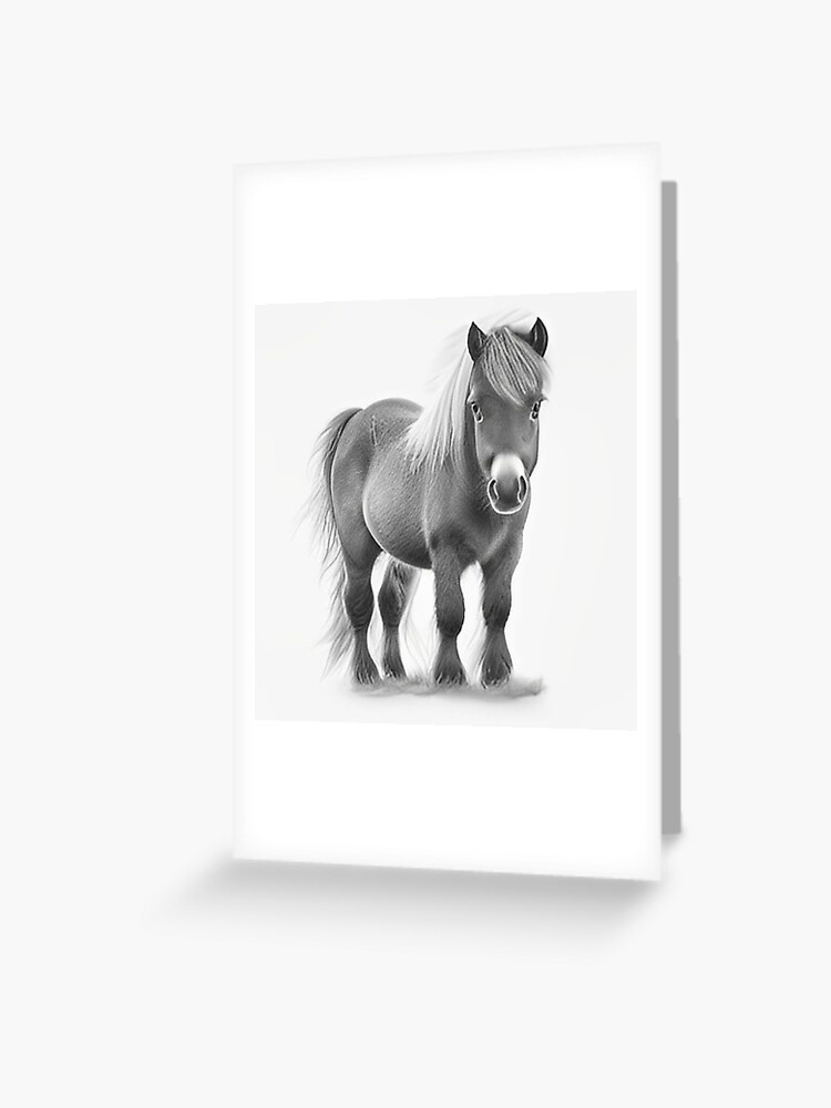 Dessin au crayon Poney noir et blanc Carte de v ux