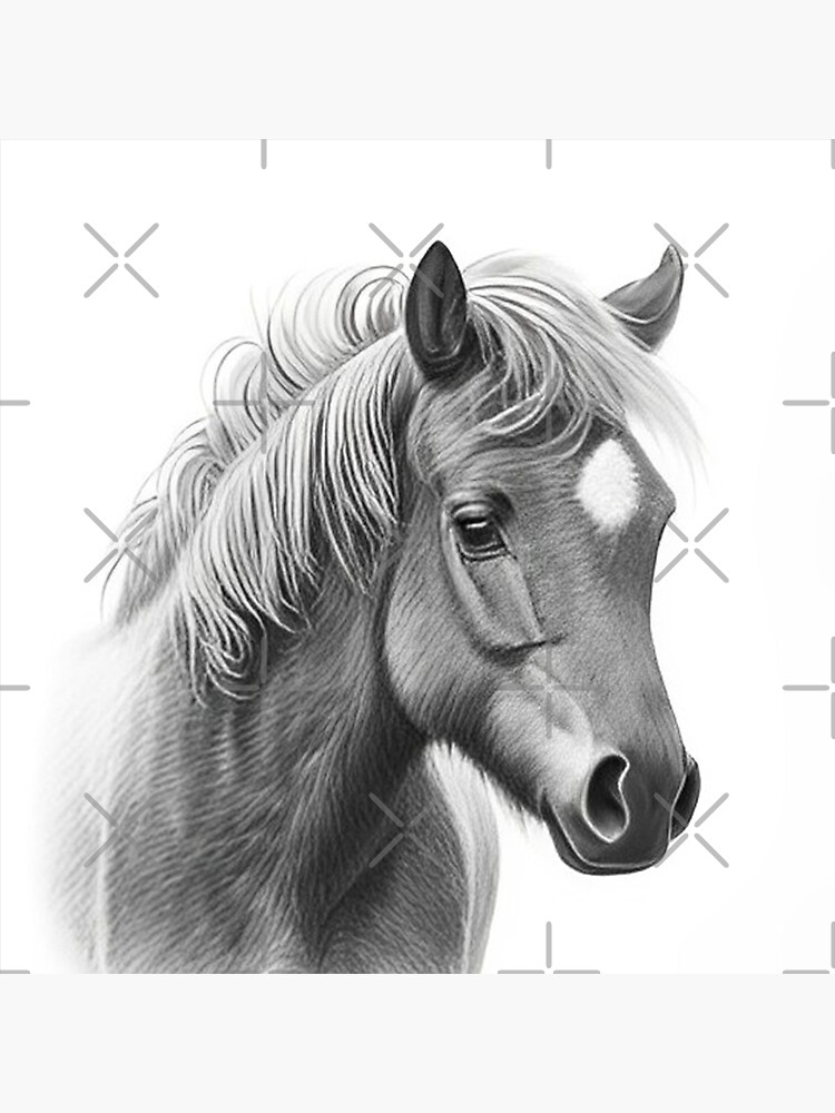 Dessin au crayon Poney noir et blanc Poster