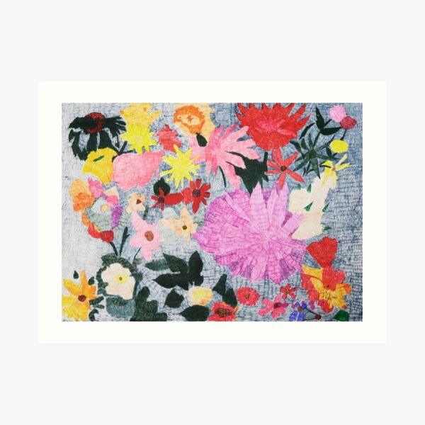 Colorful Floral Pattern Pen and Ink Art Print