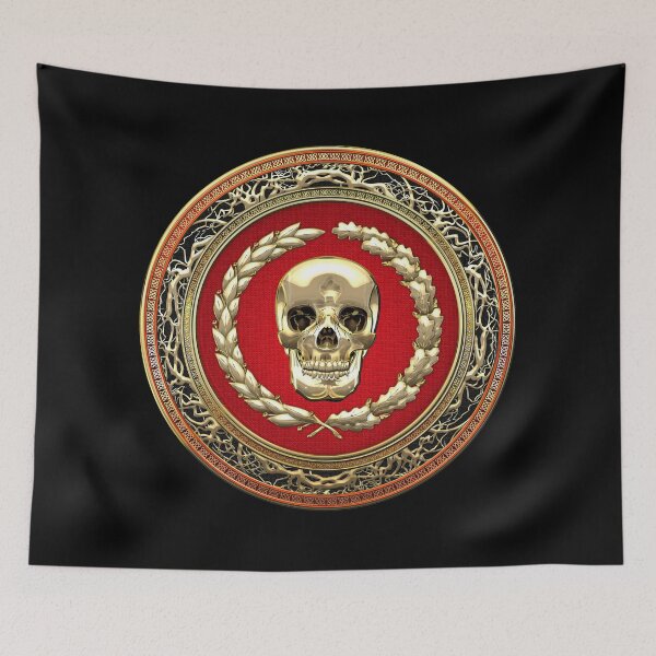 Item preview, Gold Human Skull over Black Leather designed and sold by Serge Averbukh Art Studio.