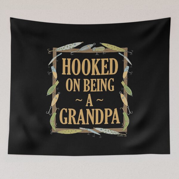 Item preview, Hooked on being a Grandpa - Grandpa Fishing Lure Design - Fishing Lures Border - Black designed and sold by EcoElsa.