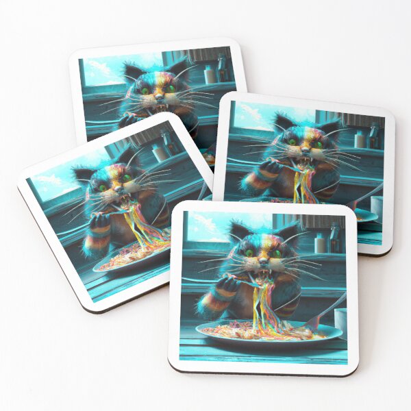 Item preview, Funny Feline Feast: Rainbow Cat Sips Lasagna with a Straw designed and sold by MoStorish.